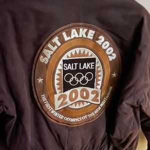 2002 Olympics in Salt Lake City Brown Leather Boomer Coat; Med in size